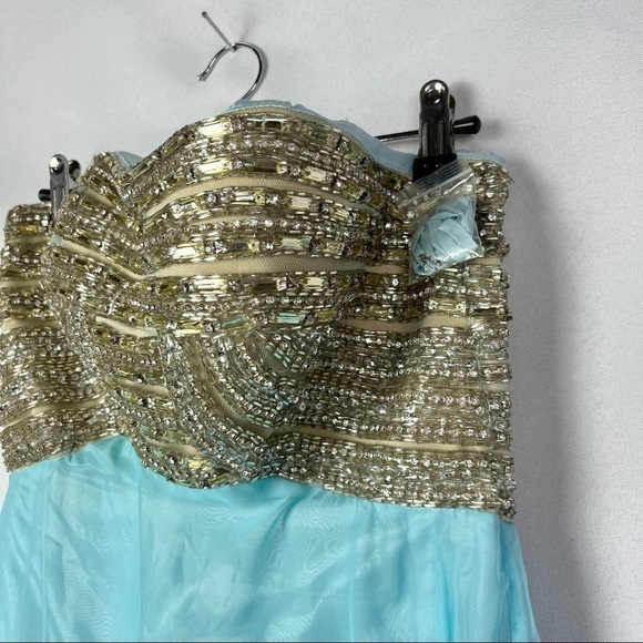 Alyce Paris Rhinestone Sky Blue Formal Prom Strapless Gown 4 - Picture 7 of 8